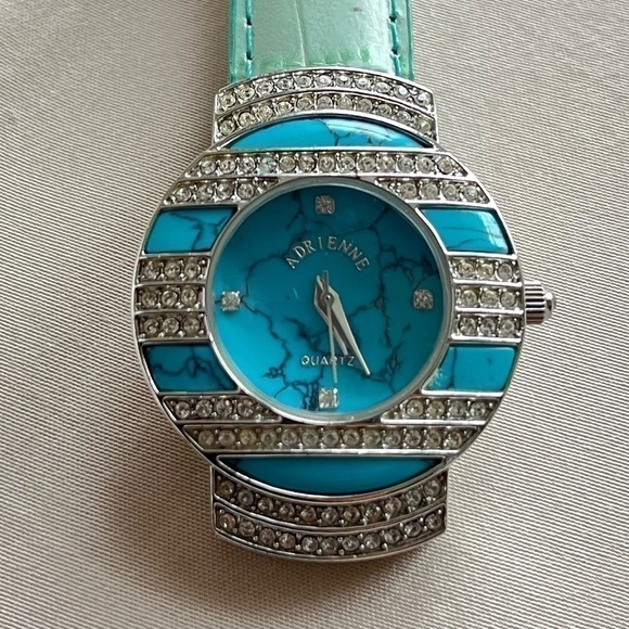 💜3/$15 adrienne CRYSTAL TURQUOISE QUARTZ WRIST WATCH - Picture 1 of 8